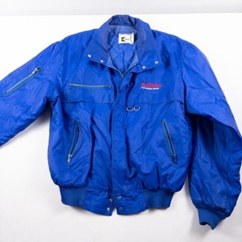 Vintage K Brand Bomber Jacket XL Blue True Value Driver Award USA Made Corpcore